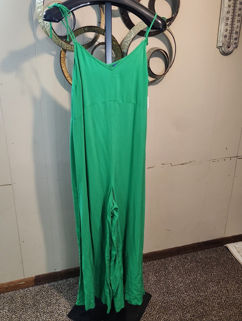 Old Navy Cropped Green Rayon Jumpsuit